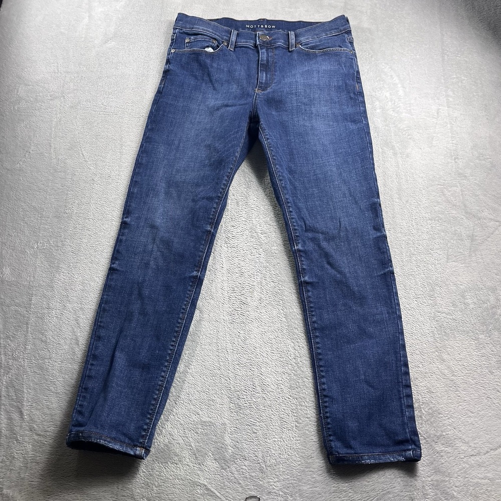 Mott & Bow Jeans Mens 32x28* Blue Skinny Fit Stretch Denim Dark‎ Wash Zip Fly